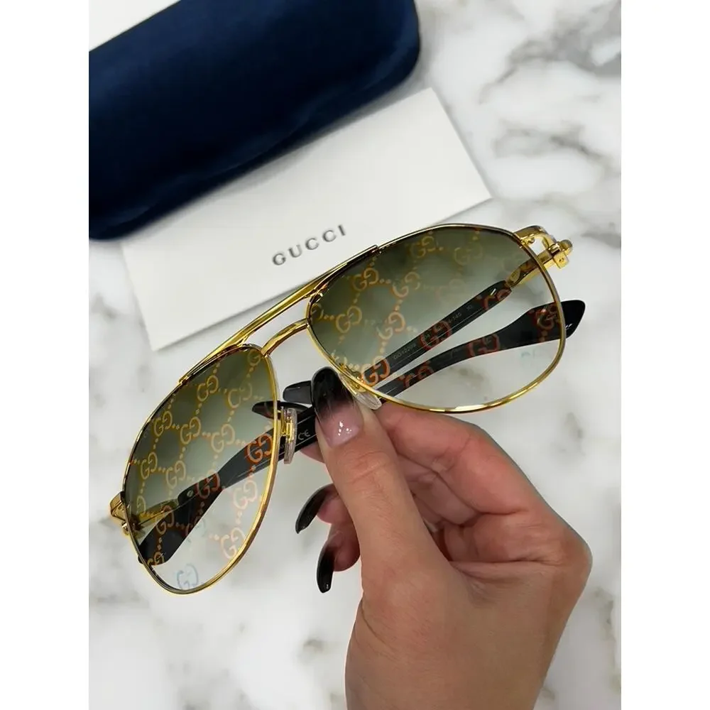 NEW Gucci GG1220S Mirrored Logo Gold Sunglasses $550